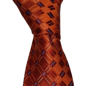 Jones New York Silk Necktie Men's Dark Orange Geometric Designer Tie EUC